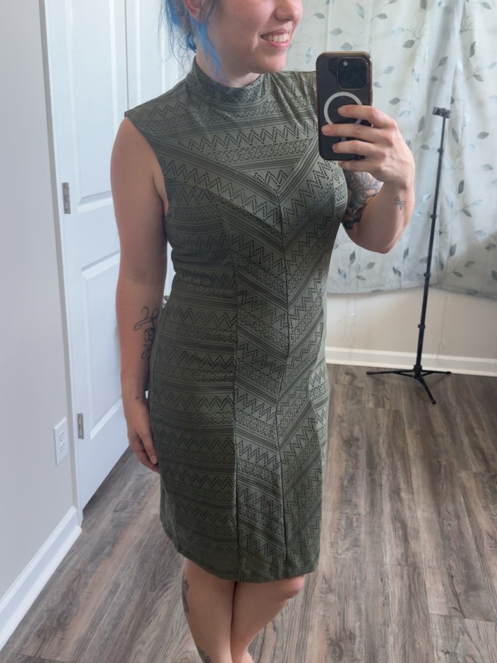 bebe Olive Green Sleeveless Mock Neck Mini Dress